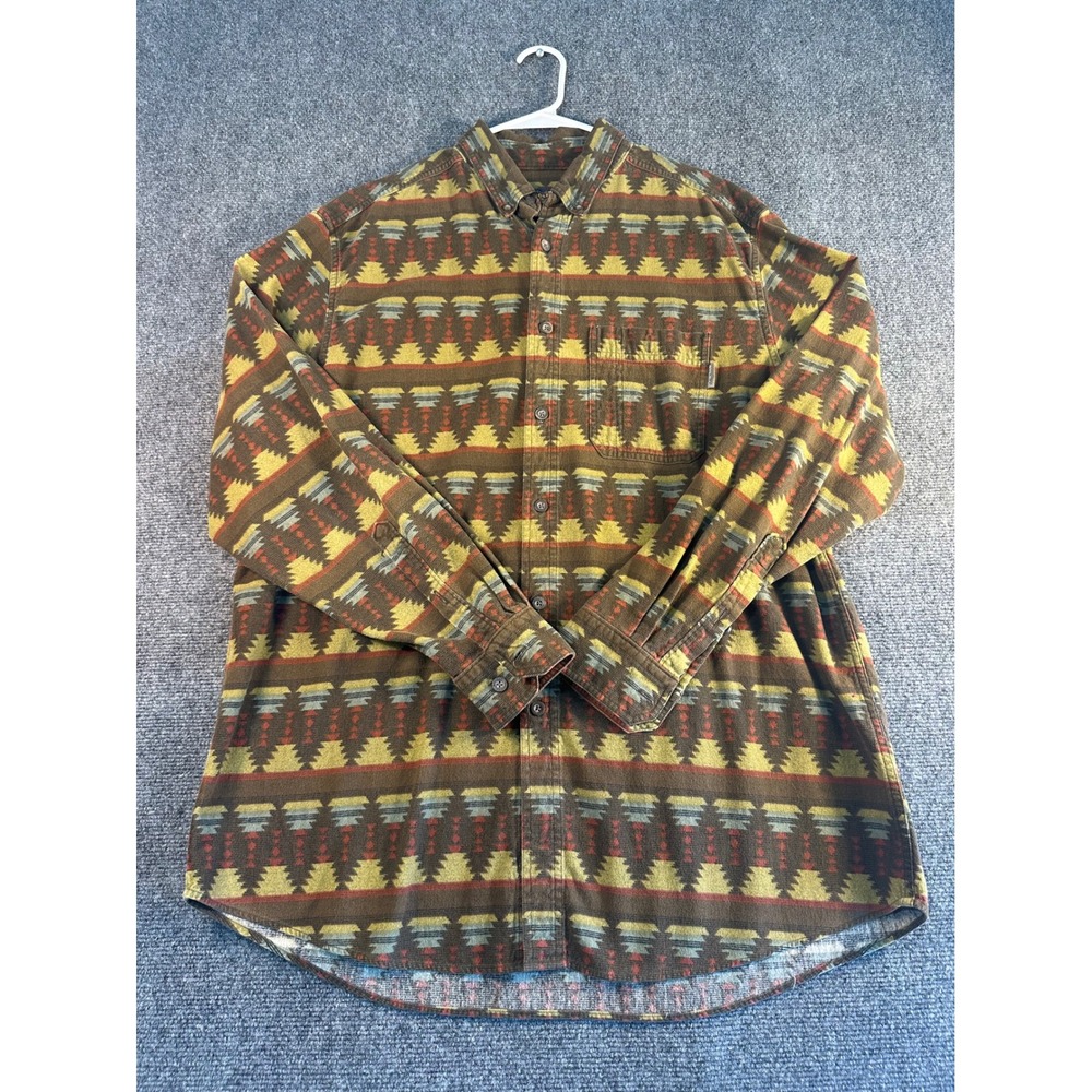 Woolrich Mens XL Southwestern Flannel Shirt Brown Geometric Long Sleeve Cotton